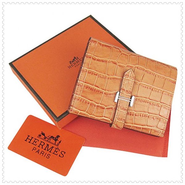 Hermes Bearn Mini Wallet Crocodile Leather Orange